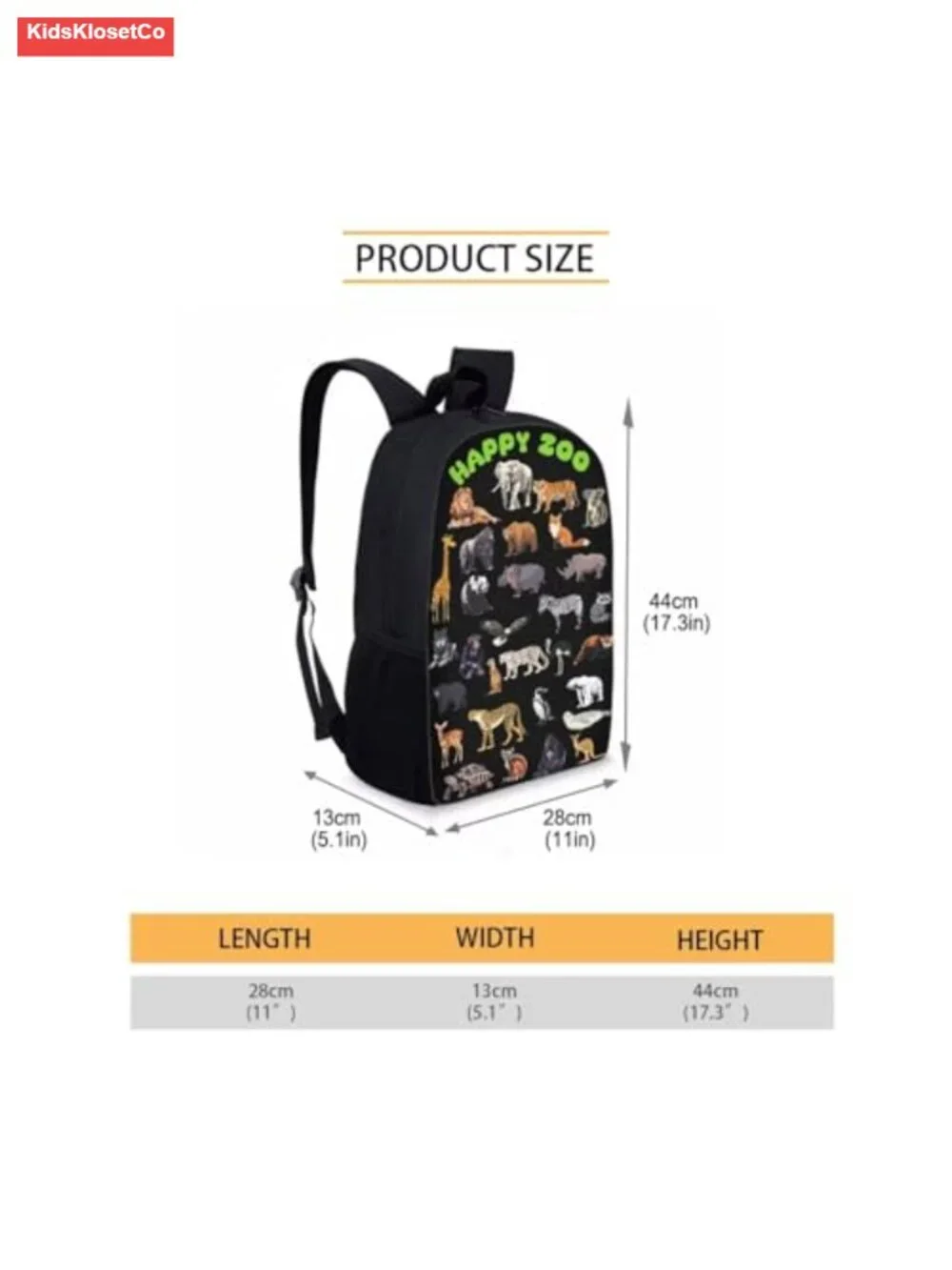 Kids Zoo Animal Print Polyester Backpack 17 inch Large Capacity for School